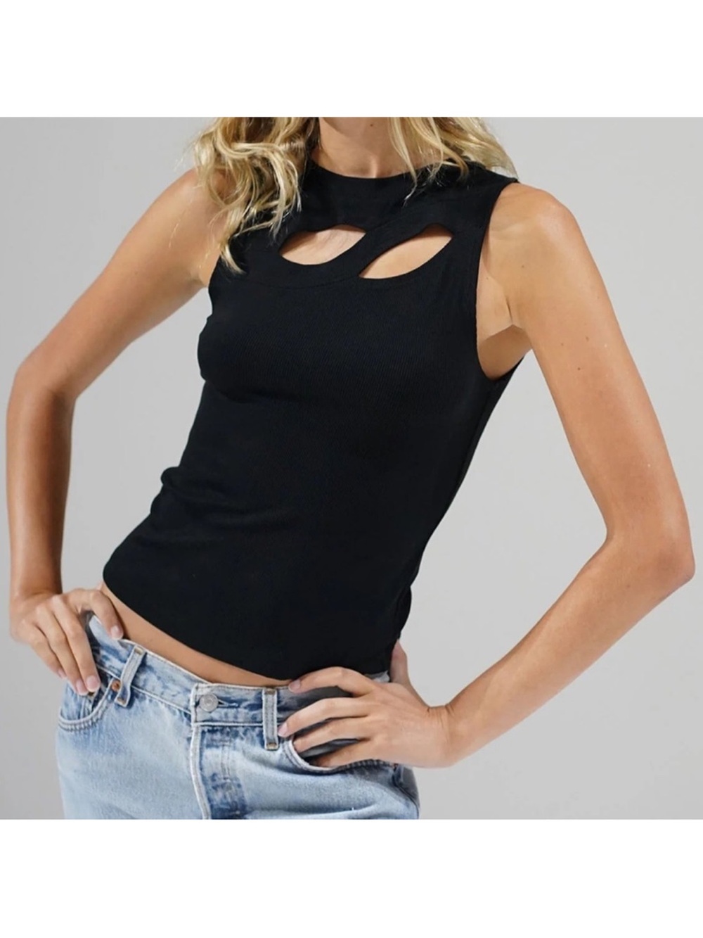LNA Clothing Black Cutout Neck Tank NWT XL Modern Minimalist Sleeveless